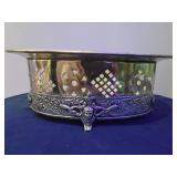 4 Piece Lot- Vintage small blue & white speckled enamelware, Ornate style ceramic plantar, Vintage silver-plated casserole dish, Vintage Entomologist