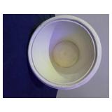 4 Piece Lot- Vintage small blue & white speckled enamelware, Ornate style ceramic plantar, Vintage silver-plated casserole dish, Vintage Entomologist