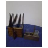 4 Piece Lot- Vintage small blue & white speckled enamelware, Ornate style ceramic plantar, Vintage silver-plated casserole dish, Vintage Entomologist