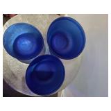 3 Piece Anchor Hocking Frosted Blue Glass Measuring Bowls
