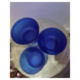 3 Piece Anchor Hocking Frosted Blue Glass Measuring Bowls