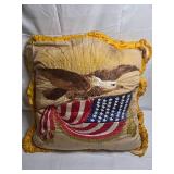 Vintage Bald Eagle with American Flag Pillow