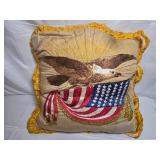 Vintage Bald Eagle with American Flag Pillow