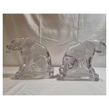 New Martinsville clear glass Panther bookends