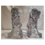 New Martinsville clear glass Panther bookends