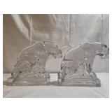New Martinsville clear glass Panther bookends