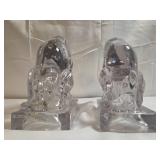 New Martinsville clear glass Panther bookends