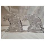New Martinsville clear glass Panther bookends