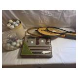 Sports Bundle -Golf balls, whiffle balls, rackets, putting station