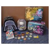 Pokemon Tins & Star Wars Tin - Lot of 4 tins plus accessory pieces