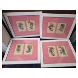 Vintage 18th Century French Fashion pictures in frames - Lot of 4