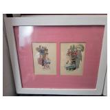 Vintage 18th Century French Fashion pictures in frames - Lot of 4