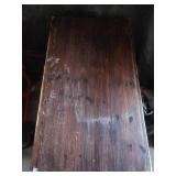 Vintage Rustic wood storage trunk style table on wheels