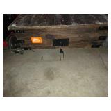 Vintage Rustic wood storage trunk style table on wheels