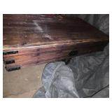 Vintage Rustic wood storage trunk style table on wheels