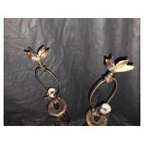 Two Vintage Wrought Iron table lamps with handcrafted metal flower design
