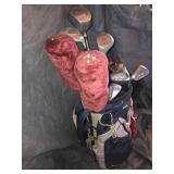 Golf bag full of goodies with clubs included- Lot of 14 pieces