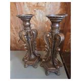 Vintage Pair of Ornate Bronze-finished candle holders