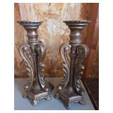 Vintage Pair of Ornate Bronze-finished candle holders