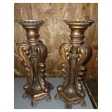 Vintage Pair of Ornate Bronze-finished candle holders