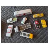 Vintage variety of toy cars, Racing ornaments, Hotwheels, Chevy Bag. Lot of 15 pieces