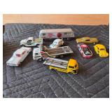 Vintage variety of toy cars, Racing ornaments, Hotwheels, Chevy Bag. Lot of 15 pieces