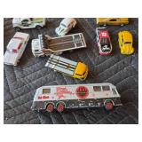 Vintage variety of toy cars, Racing ornaments, Hotwheels, Chevy Bag. Lot of 15 pieces