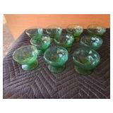 Vintage Morgantown Seneca "Driftwood" crinkle sherbert glasses in Apple Green - Lot of 10
