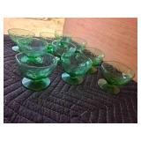 Vintage Morgantown Seneca "Driftwood" crinkle sherbert glasses in Apple Green - Lot of 10