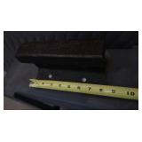 HEAVY DUTY WOODEN BASE WITH SMALL ANVIL ON TOP