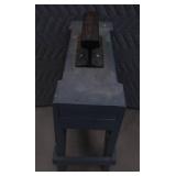 HEAVY DUTY WOODEN BASE WITH SMALL ANVIL ON TOP