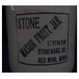ANTIQUE REDWING STONE MASON FRUIT JAR.