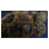 4 SMALL JAPENESE GLASS FISHING FLOATS, WITH 4 BOTTLES OF FIRE BRINE