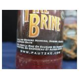 4 SMALL JAPENESE GLASS FISHING FLOATS, WITH 4 BOTTLES OF FIRE BRINE