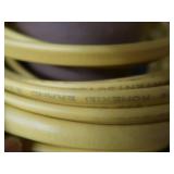 3 DIFFERENT SIZES OF CLAD CABLE (ELECTRICAL CONDUIT) AND YELLOW WIRES