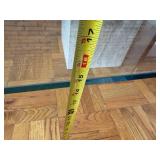 Mid Century Glass Coffee Table on Travertine Base with Stainless Steel Cross Rails - 40 in Square