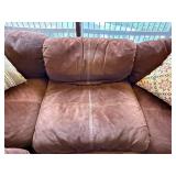 Mid Century Modern 7 Piece Modular Brown Suede L-Shaped Sectional Sofa with Throw Pillows