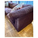 Mid Century Modern 7 Piece Modular Brown Suede L-Shaped Sectional Sofa with Throw Pillows