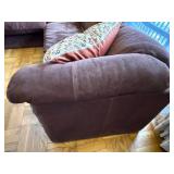 Mid Century Modern 7 Piece Modular Brown Suede L-Shaped Sectional Sofa with Throw Pillows