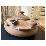 Hand Carved Wooden Vessel with Lid - Decorative Container