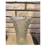 Clear Glass Vase - Hobnail Diamond Pattern, Tall Flared Rim