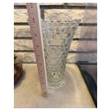 Clear Glass Vase - Hobnail Diamond Pattern, Tall Flared Rim
