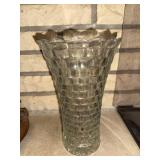 Clear Glass Vase - Hobnail Diamond Pattern, Tall Flared Rim
