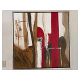 Abstract Painting - Red, Brown & Ivory Vertical Stripes, Signed, Framed