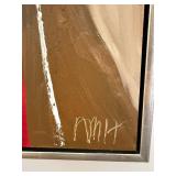 Abstract Painting - Red, Brown & Ivory Vertical Stripes, Signed, Framed