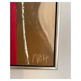 Abstract Painting - Red, Brown & Ivory Vertical Stripes, Signed, Framed