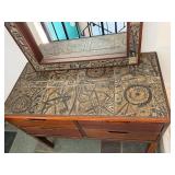 MCM Danish Modern Dressing Table with Mirror - 4-Drawer Vanity with Mosaic Tile Top - Made in Denmark