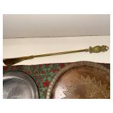 Hand Carved Wood Tray - Silver Tone Bowl - Brass Owl Shoe Horn