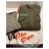 Olive Drab Wool Military Shirt - Small, 16 Neck, 34 Sleeve & Canvas Leather Boot Covers