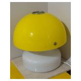 Vintage Mushroom Style Table Lamp - Yellow Dome Shade, White Base - Tested Working